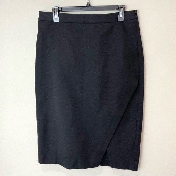 Banana Republic Black Pencil Skirt Bi-Stretch Wrap Front Sz 10 Side Zip - Picture 1 of 4